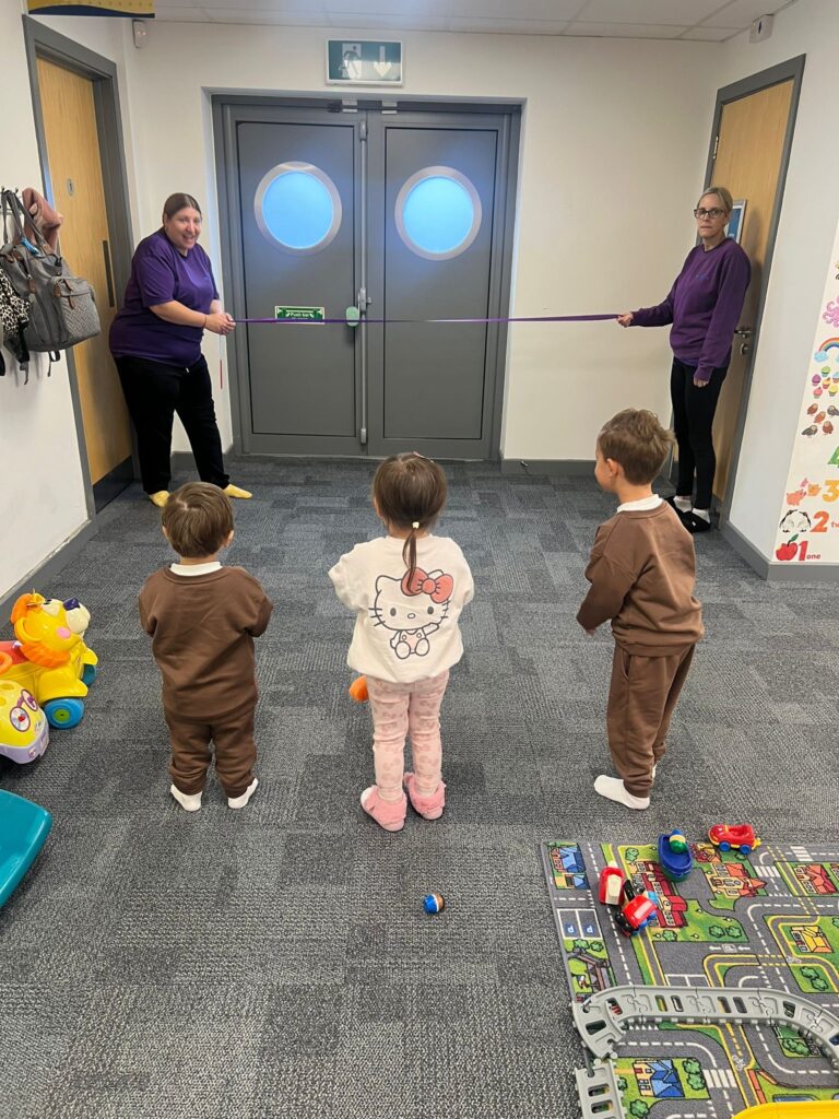 Children participating in a playful activity.