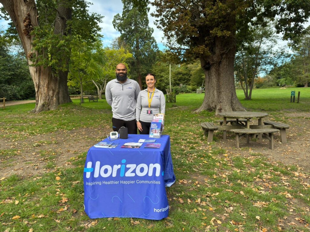 Fitness stall in a park setting.