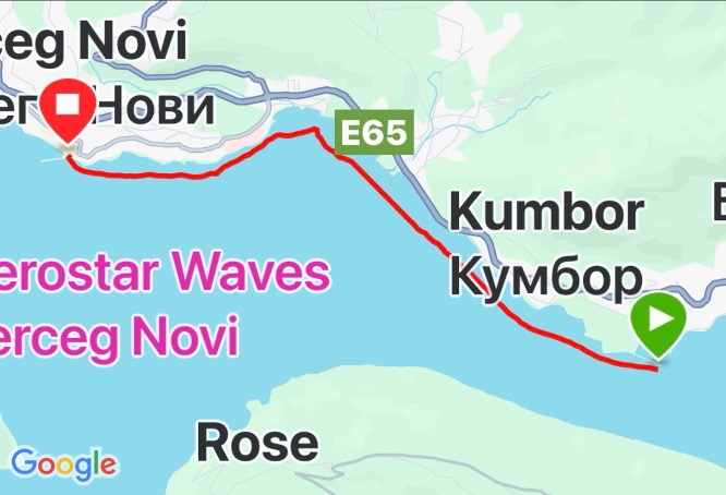 Map showing route near Herceg Novi