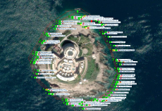 Aerial view of a coastal resort.